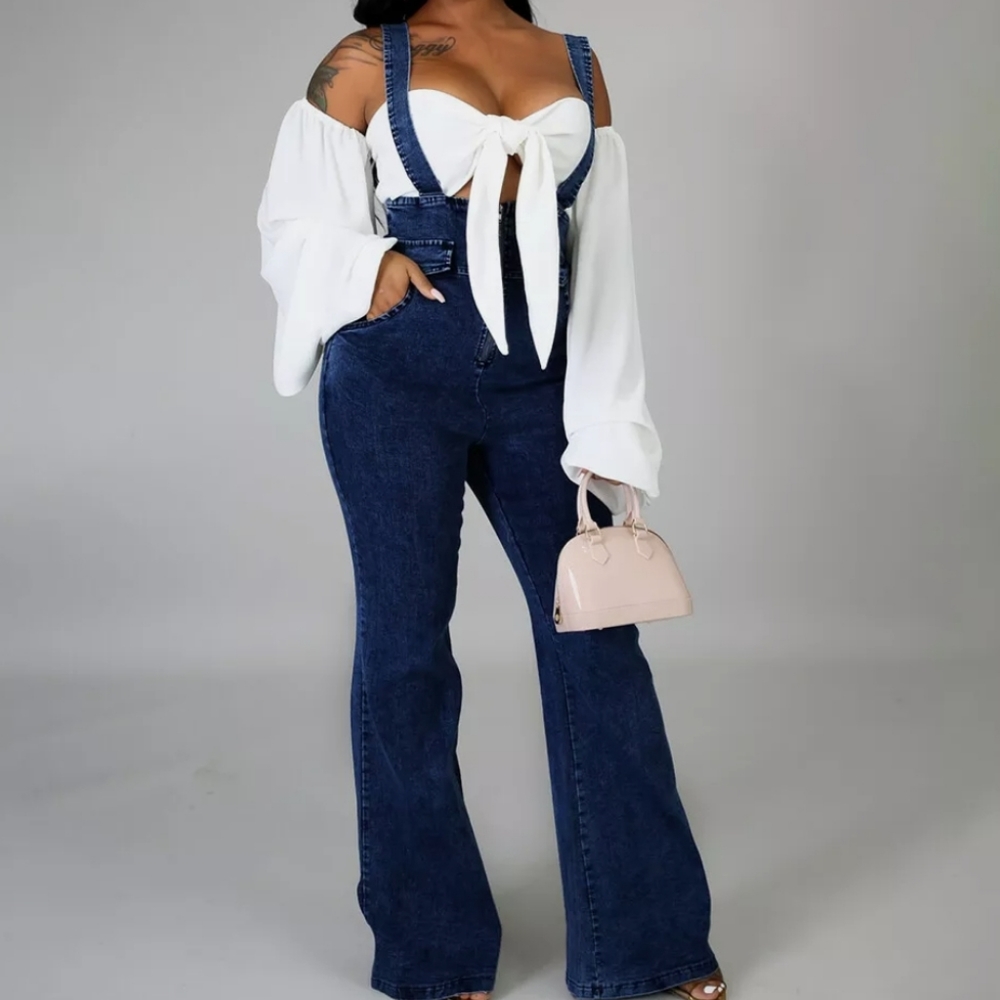 Bib Denim Dungarees High Waist Overall